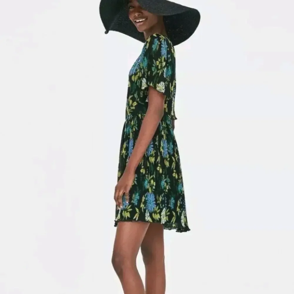 Zara Floral Pleated Dress Size XS - Picture 4 of 10